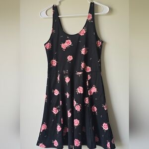 H&M Divided Black Dress with Pink Floral Design Size 8